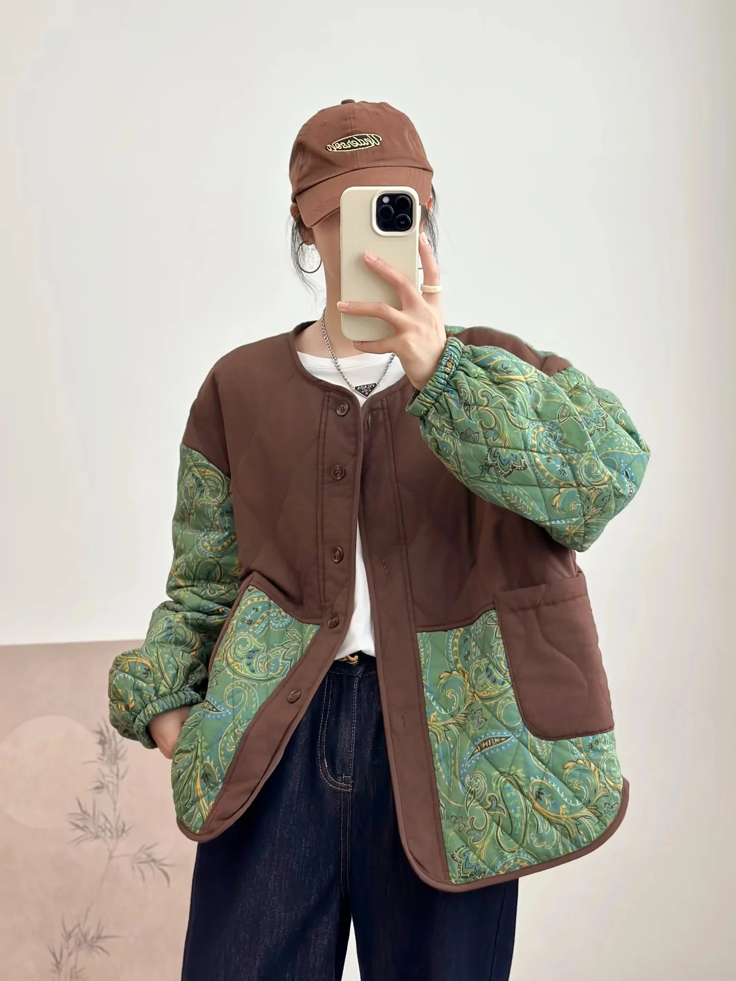 

Bust 120cm Plus Size Women Clothing Reversible Paisley Patchwork Cotton Padded Jacket for Women Thick Warm Outwear Coat