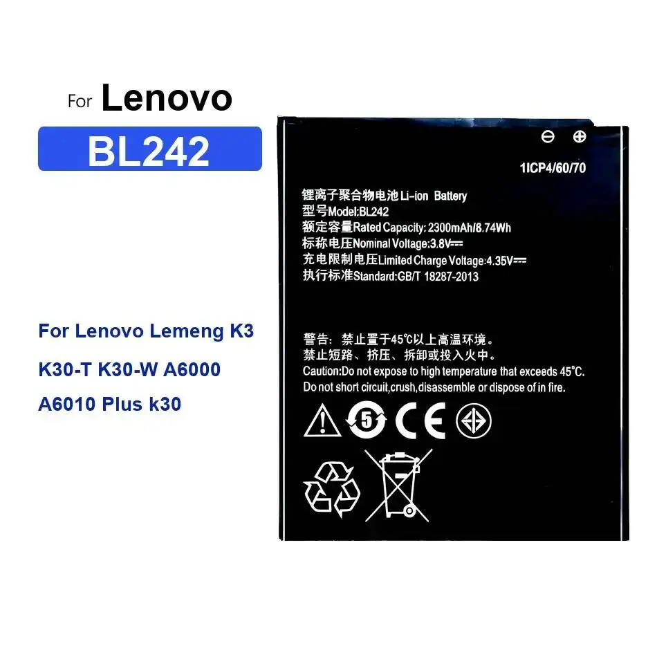 

Mobile Phone Battery Fast Charging BL258 BL242 2300-3600Mah For Lenovo Lemeng K3 X3 Plus
