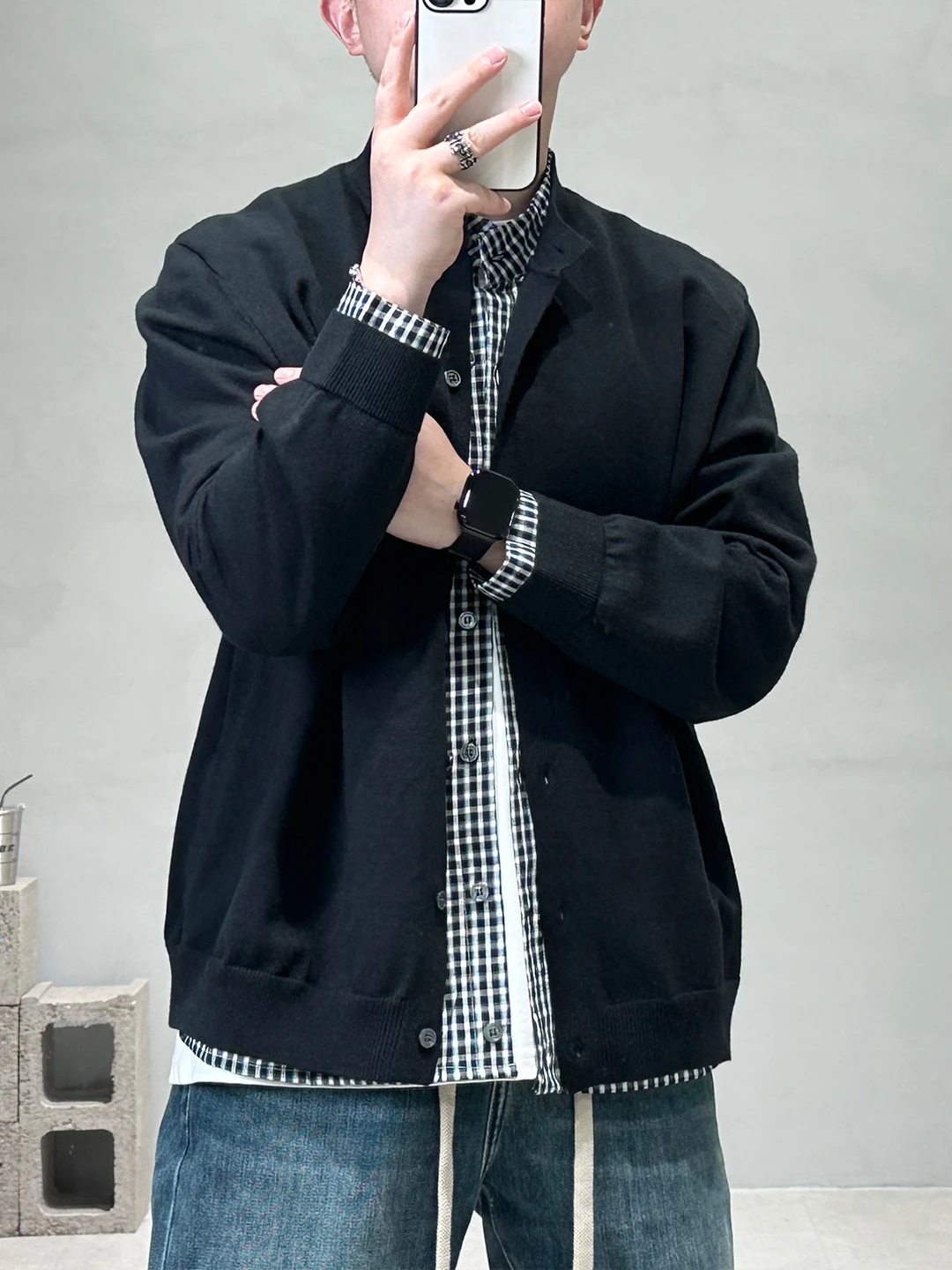 

Японский вязаный кардиган в клетку для мужчин: повседневный, свободный крой, осенняя новинка, с дизайнерскими вставками, в стиле Lazy Sle