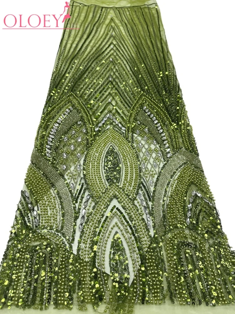 OLOEY High-Quality African Sequins Beaded Lace Fabric French Style Nigerian Wedding Sewing Material