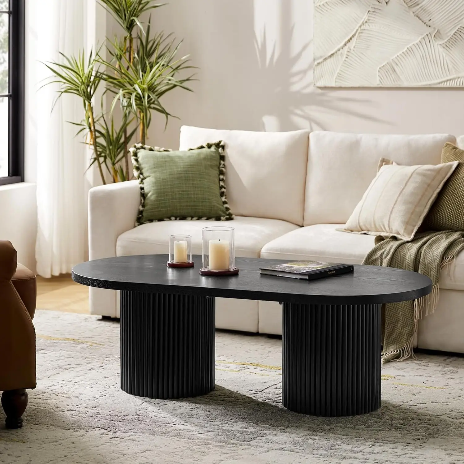 

HULALA HOME 17.5" Height Coffee Table With Rubberwood Legs, Convertible Coffee Table And Side Table(Black)
