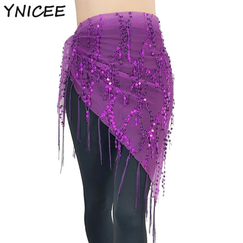 Glitter Sequins Belly Dance Hip Scarf Dancing Skirt Belt Triangle Shawl Waist Chain Costume for Women/Girl Party Yoga Class Suit