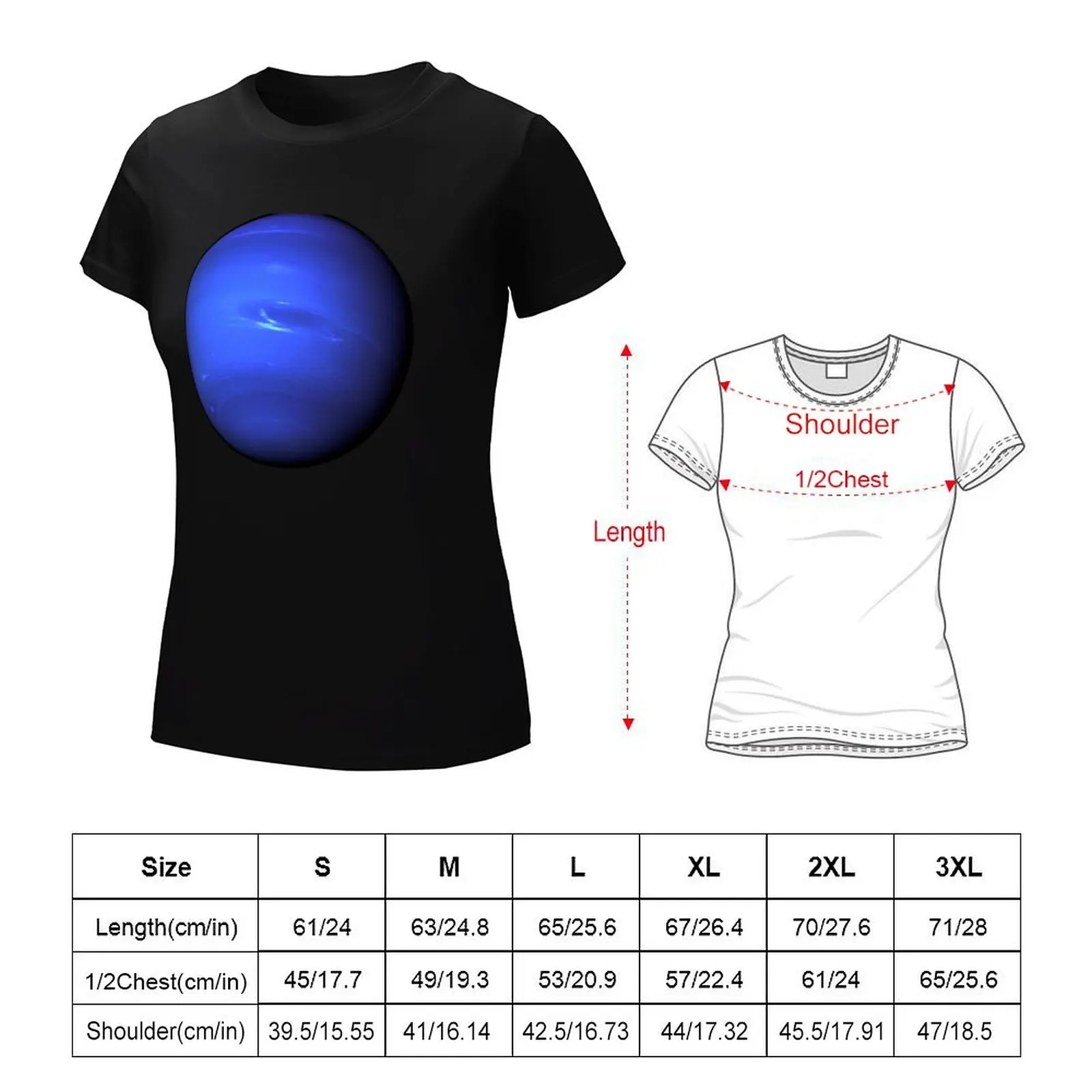 Camiseta de planeta Neptune para mujer, camisetas negras de manga corta