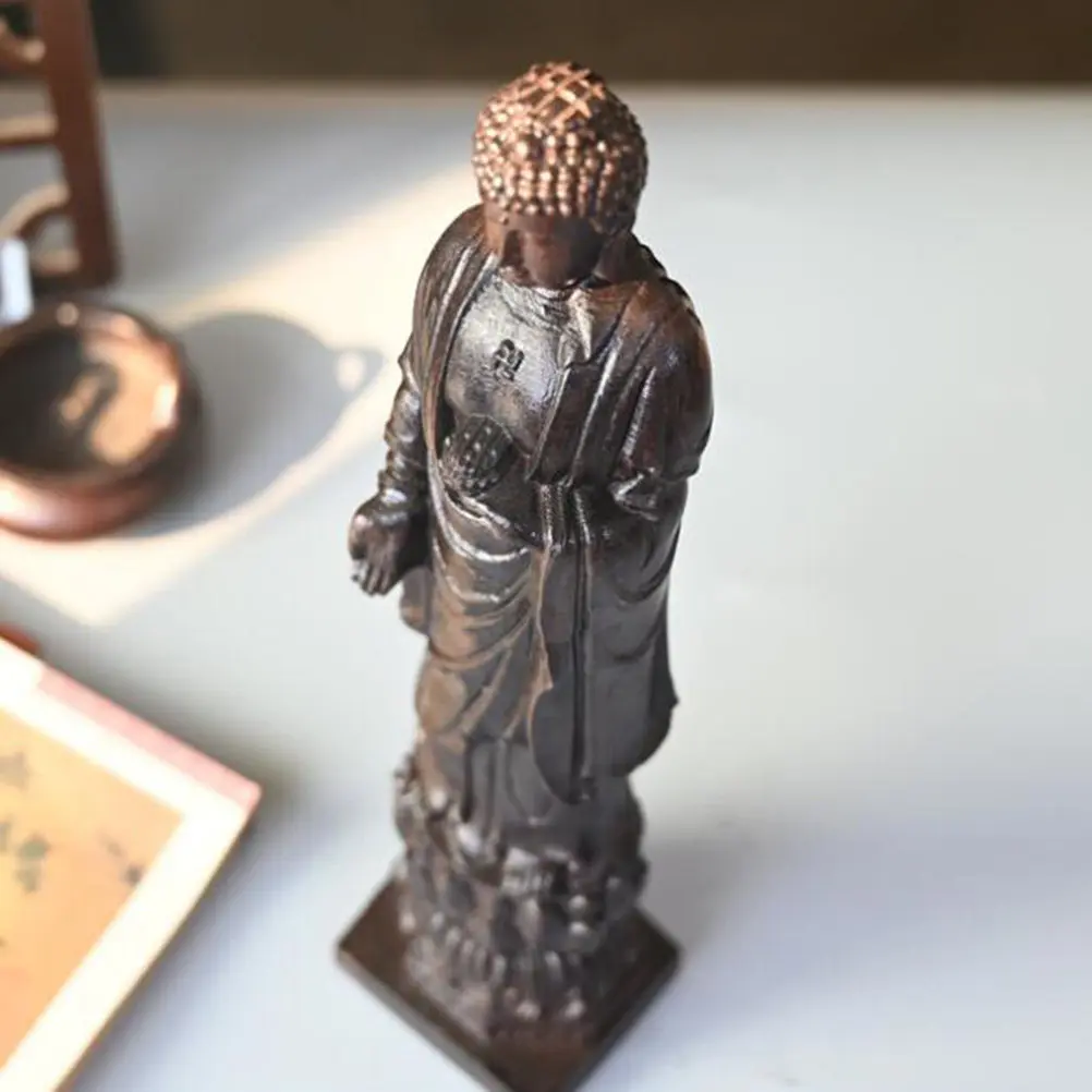 Hand Polished Wooden Buddha Statue Vintage Style Carving Home Desktop Decor Religious Altar Ornament Living Room Table Accent