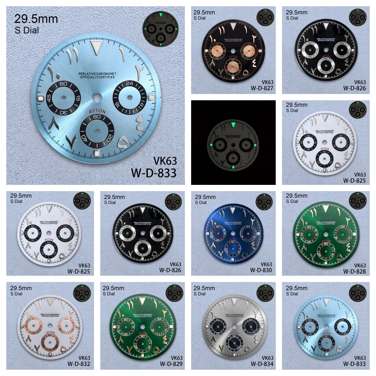 

29.5mm S Logo Panda Arab Dial Fit VK63 Movement Green Luminous High-Quality Watch Modification Accessories