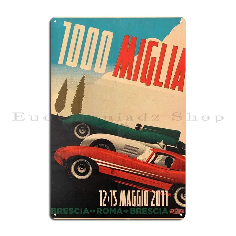 Mille Miglia Vintage Alfa Romeo 1000 Miglia 2011 Brescia Metal Rusty Designing Classic Cinema Garage Tin Sign Poster