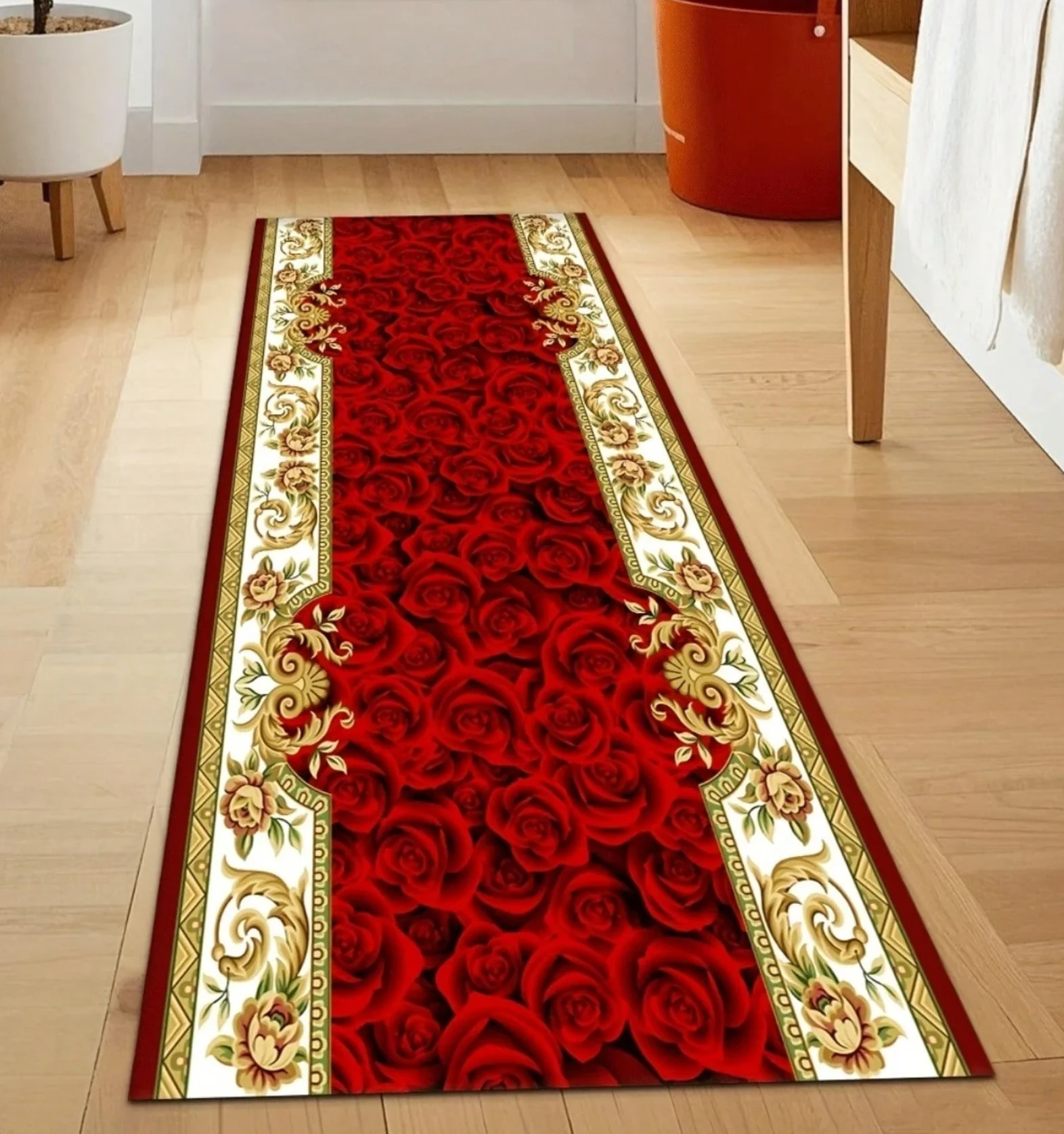 Langer Läuferteppich mit Blumenmuster, Rose Poppy Snake, Vintage-Stil, rutschfest, langlebig, für Flur, Küche, Wohnzimmer, Heimdekoration