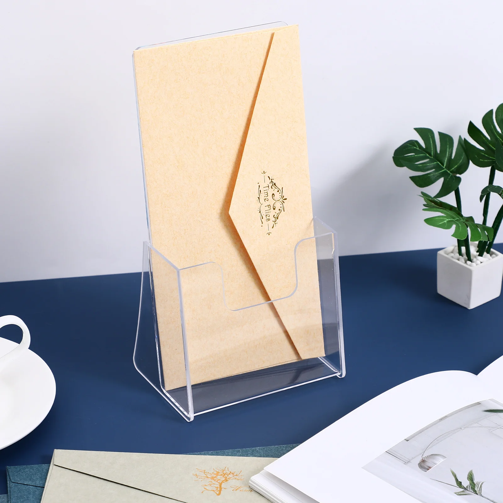Acrylic Brochure Display Stand Clear Pamphlet Holder Stable Support Light Portable Office File Organizer Menu Holder Desktop
