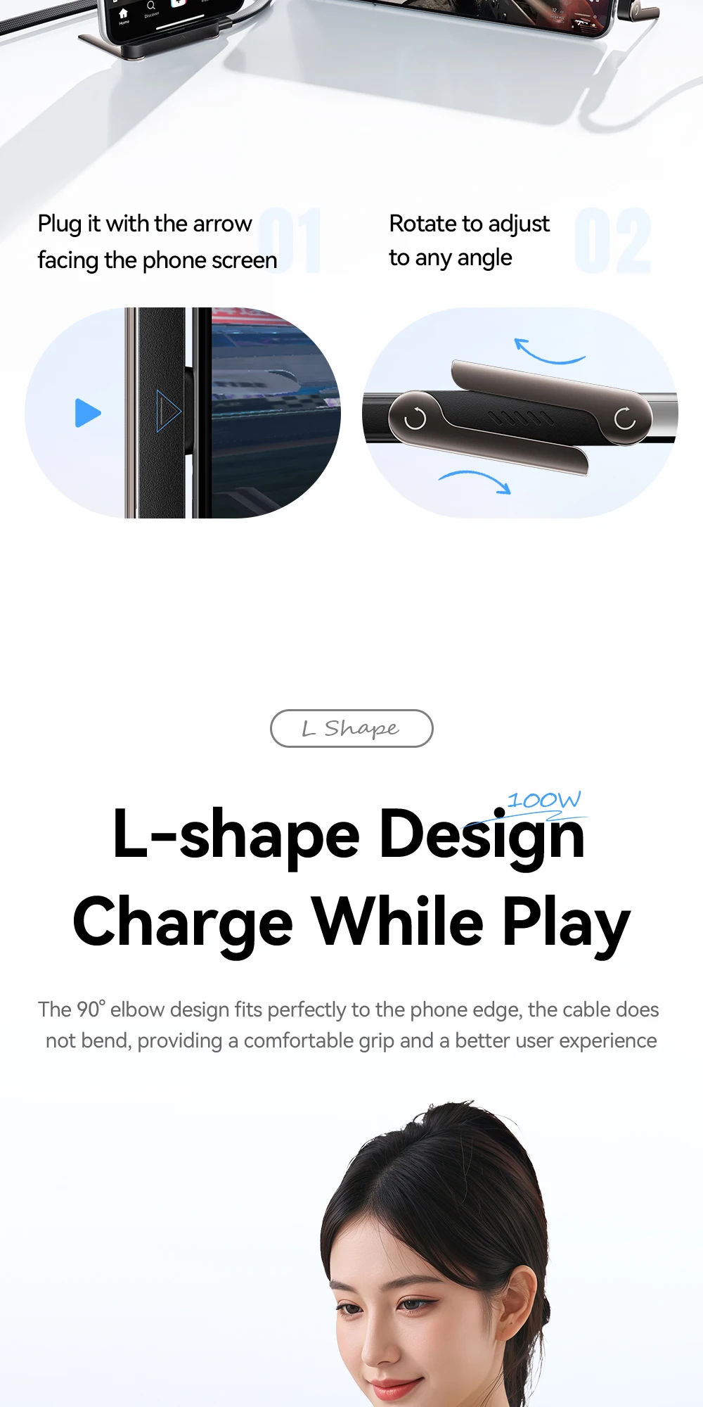 Essager 100W gebogenes USB-C-Kabel 100W für iPhone 17 16Pro Max, Typ-C-Kabel für Macbook Pro, Schnellladekabel für Huawei iPad – Detail 5
