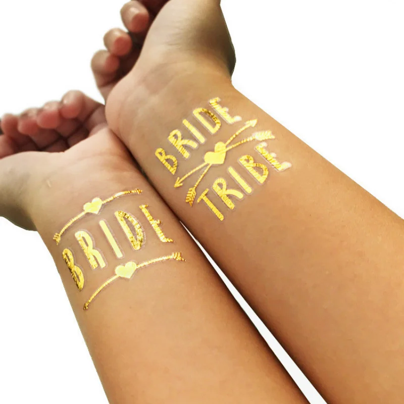 12pcs Combination Golden Team Bride Tattoo Sticker Bride To Be Bachelorette Party Hen Party Bridal Shower Wedding Party Decor