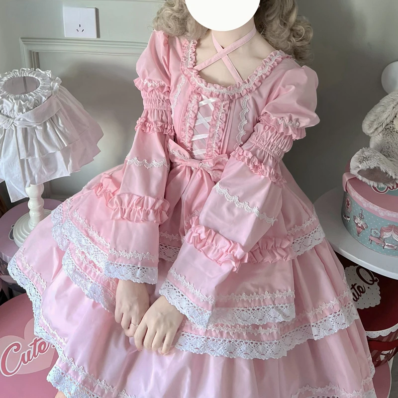 Vestido de mucama Lolita dulce japonés para mujer, elegante vestido gótico de manga larga, Vestidos de fiesta de princesa victoriana, Harajuku Kawaii