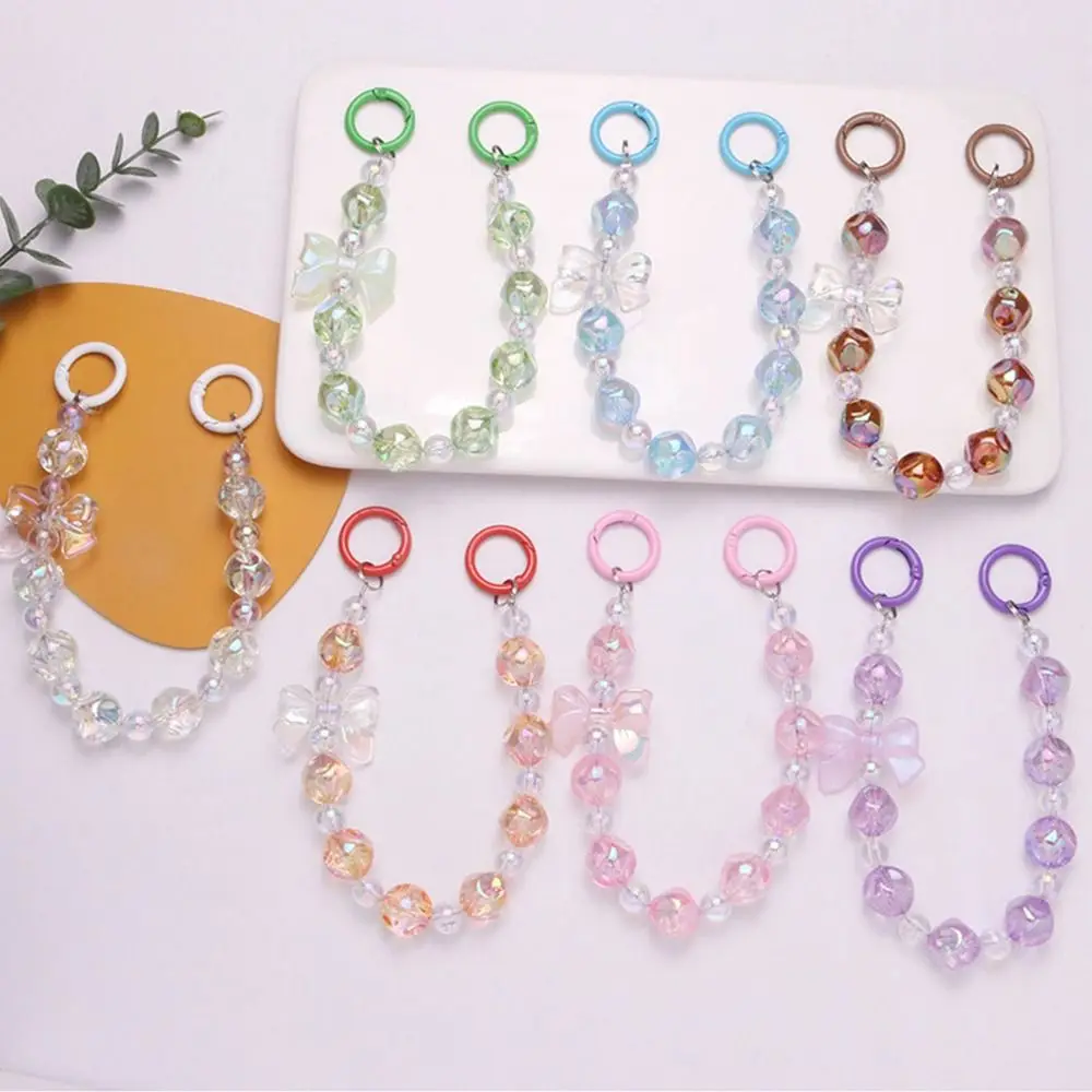 DIY Acrylic Burst Bead Chain Keyring Detachable Colorful Phone Lanyard Gradient Bag Keychain Woman Girls