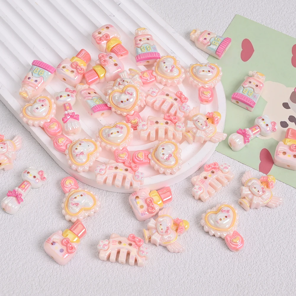 

10Pcs Hello Kitty Mixed Resin Beads Mirror Combs and Other Shap Shaped Bead For DIY Pacifier Chain Accessories Nursing Baby Toys