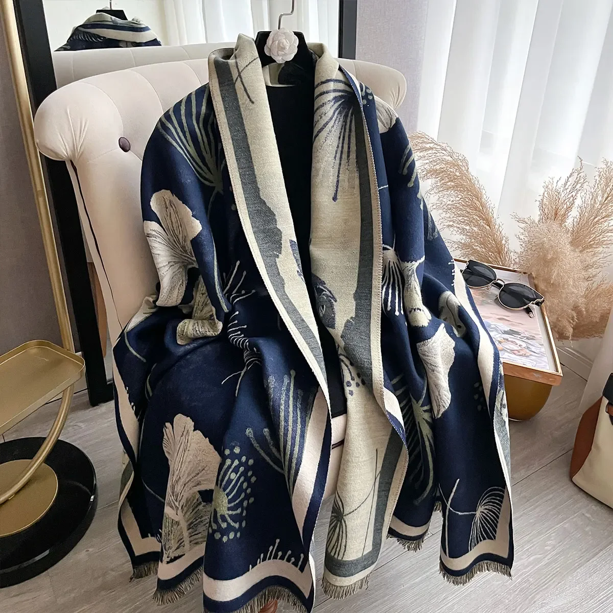 

Новинка 2025 года, зимняя теплая кашемировая шаль, модный шарф в форме листа, женский шейный платок, платки из пашмины, женское пончо, бандана Echarpe