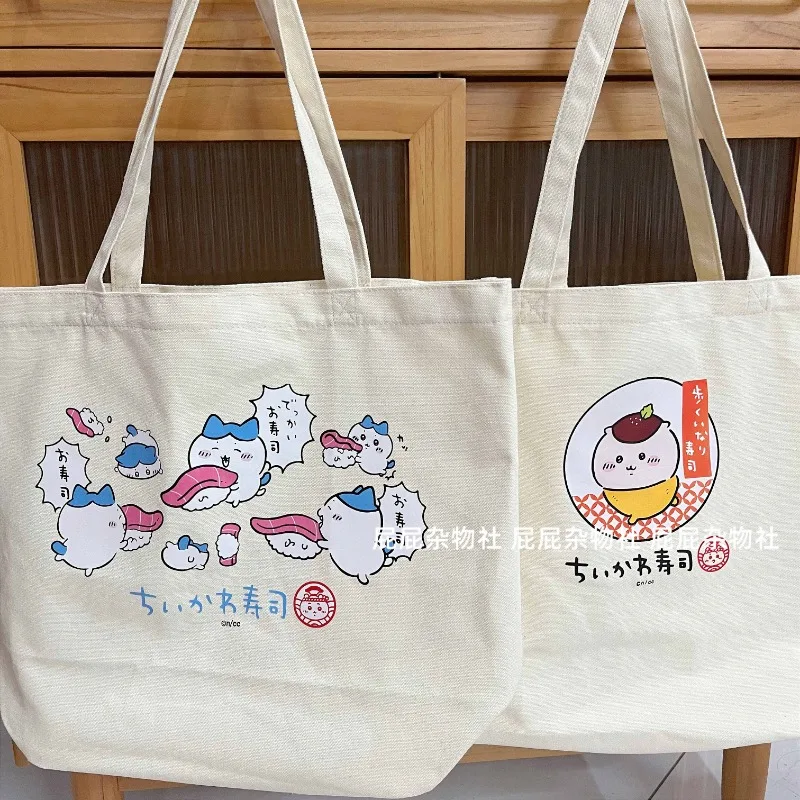 Cute Cartoon Chikawa Sushi Series Portable Shoulder Bag Hachiware Anime Kawaii Large Capacity Canvas Eco-Friendly Shopping Bag