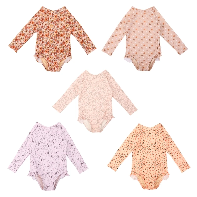 

UPF50+ Fashionable Girls Bath Suit Girls Floral Print Long Sleeve Swimsuit Gift