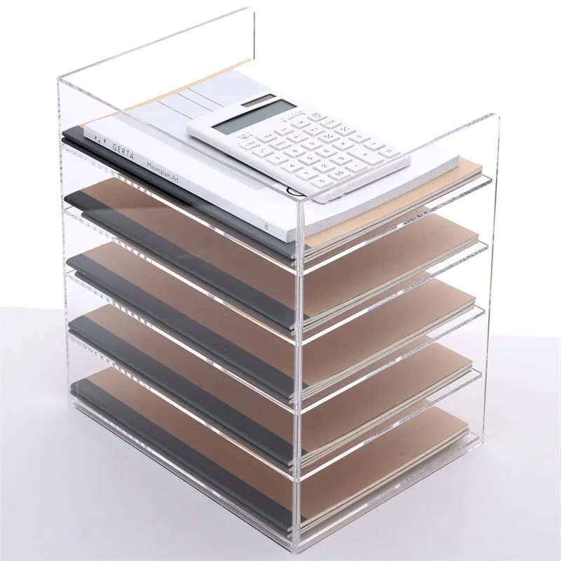 Clear Acrylic Desktop File Organizer Multi-layer Large Capacity Document Tray Paper Sorter Storage Rack Office Desk File Rack