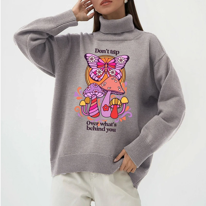 Y2K High Street Fashion Pullover Women Gothic Creative Mushroom Pattern Printing Sweater Streetwear Harajuku Aesthetics Sweaters