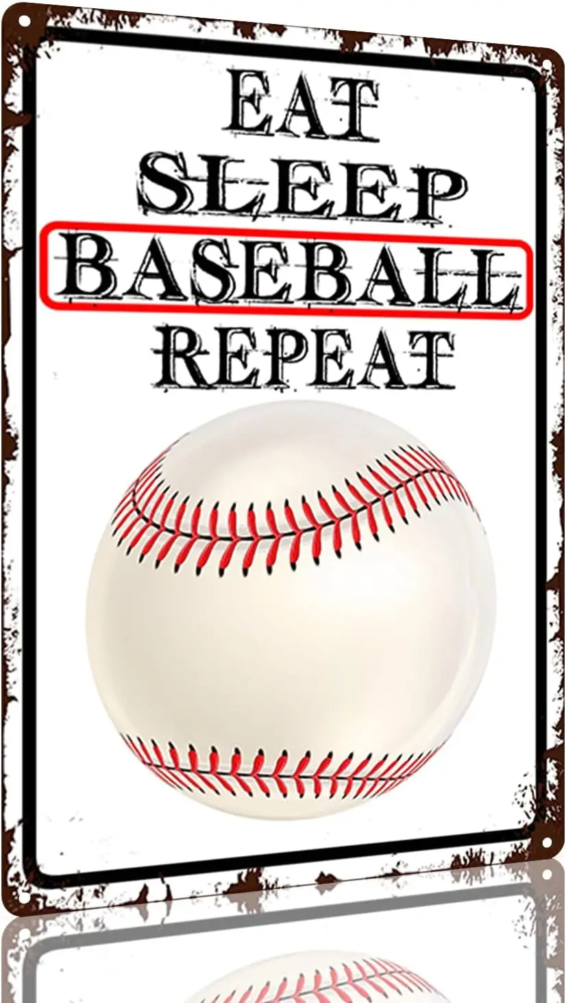 Y1, Vintage Baseball Tin Sign - Eat Sleep Repeat Sport Metal Wall Art Decor -aluminum