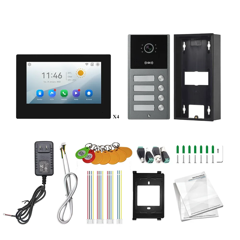 نظام هاتف باب فيديو ذكي 7 بوصة IPS يعمل باللمس 1080P HD كاميرا Tuya App التحكم عن بعد اتصال داخلي ثنائي الاتجاه لاسلكي خارجي #6