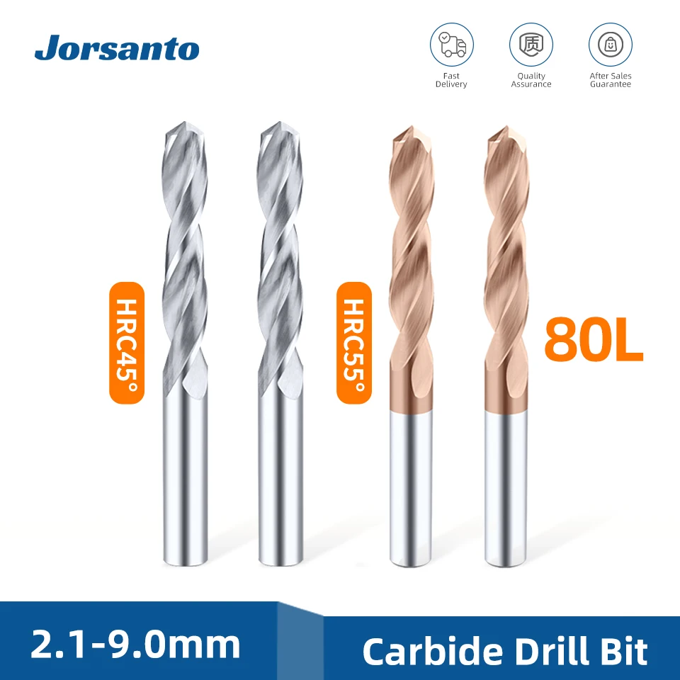 Tooleye Total Length 80mm Carbide Drill Bits HRC45° HRC55° For Hard Metalworking CNC Tools Tungsten Steel Metal Drills 2.1-10mm