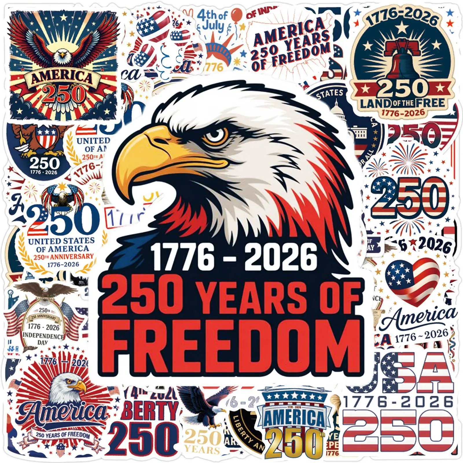

55PCS America 250th Anniversary stickers for water cups skateboard Graffiti Waterproof Cool Portable Guitar Luggage Phone Decals