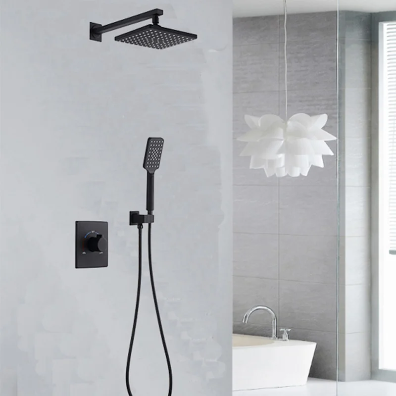 Concealed shower head In-wall   Black with pre-boxed hot and cold mixing faucet Bathroom