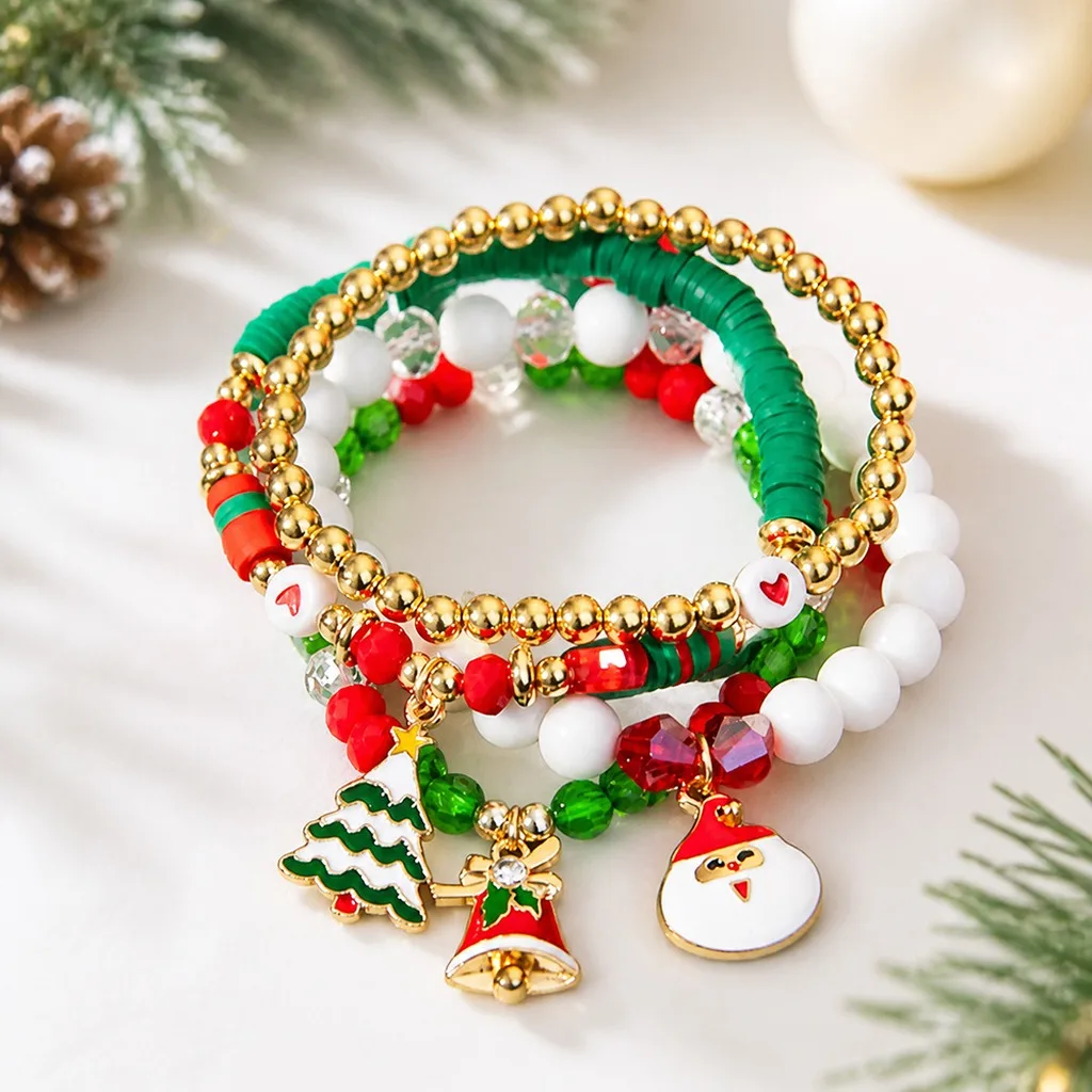 Unisex Bracelet Festive Charm Bracelet Polymer Clay Bracelet Imitation Pearl For Relatives Christmas Party Outfit Matching