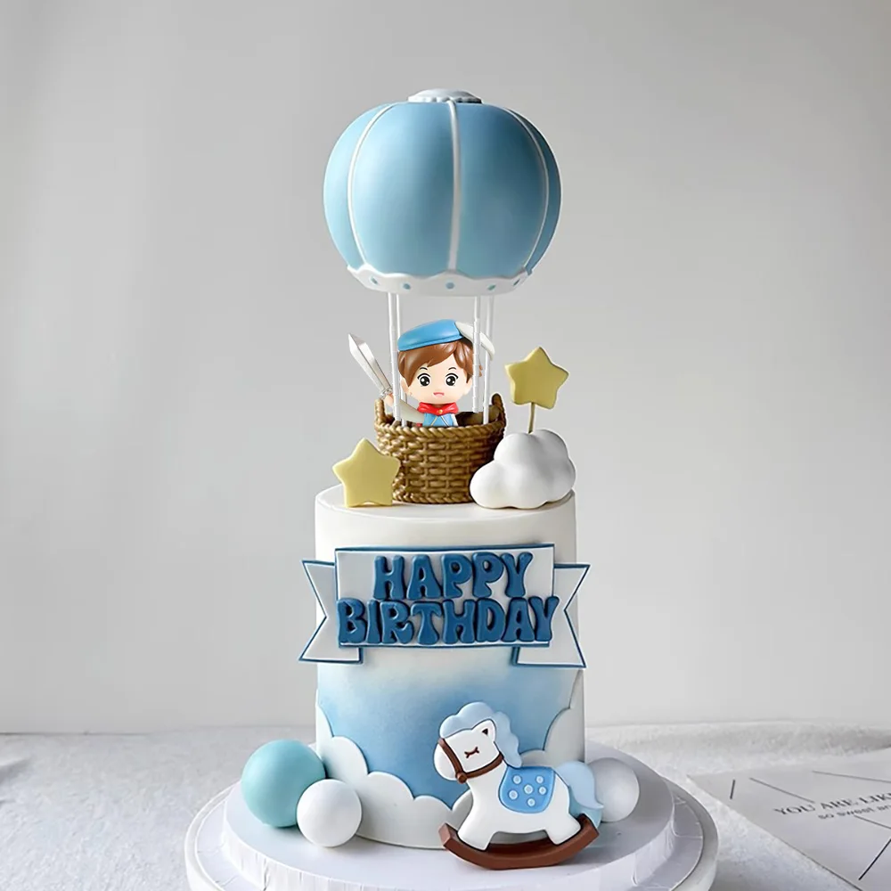 Décoration de gâteau Prince Prince pour garçon, avec ballon à Air chaud, décorations de gâteau troie pour réception-cadeau pour bébé, fournitures de fête d'anniversaire, conte de fées