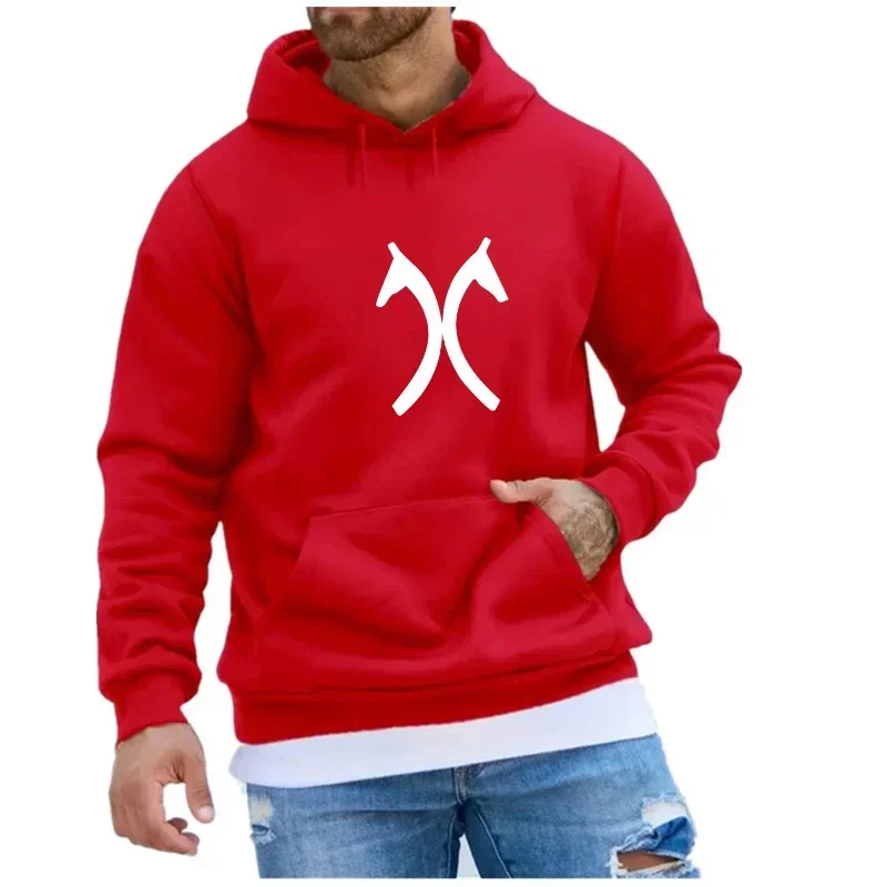 Autumn Winter Horseshoe Shaped Printed Hoodies Street Men Fashion Fleece Sweatshirts Casual Unisex Pullover Tops