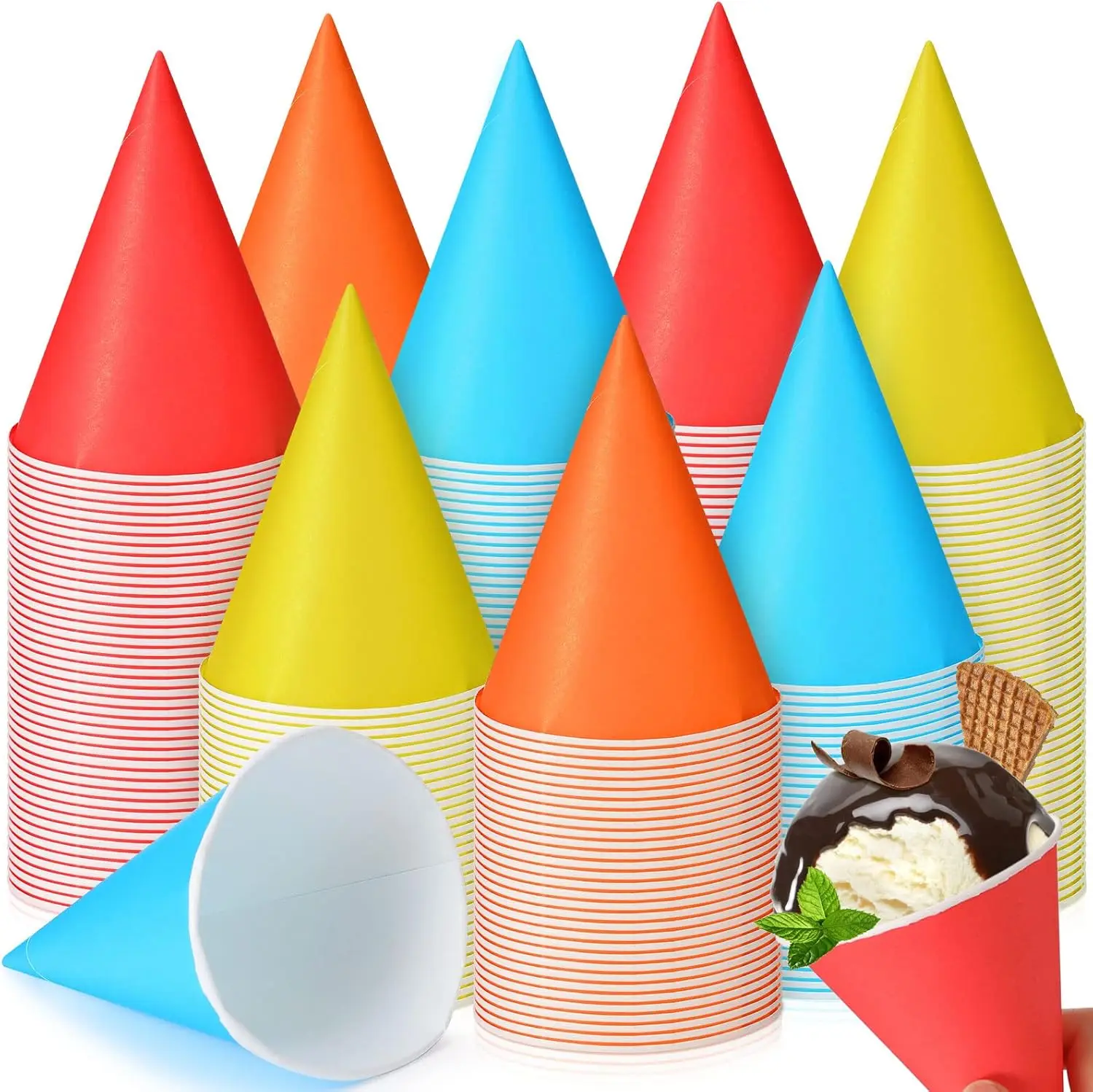 

300 Pcs Snow Cone Cups 4.5 oz Disposable Paper Cone Cups Colored Polka Dot Leakproof Snow Cones for Slush Shaved Ice Cre