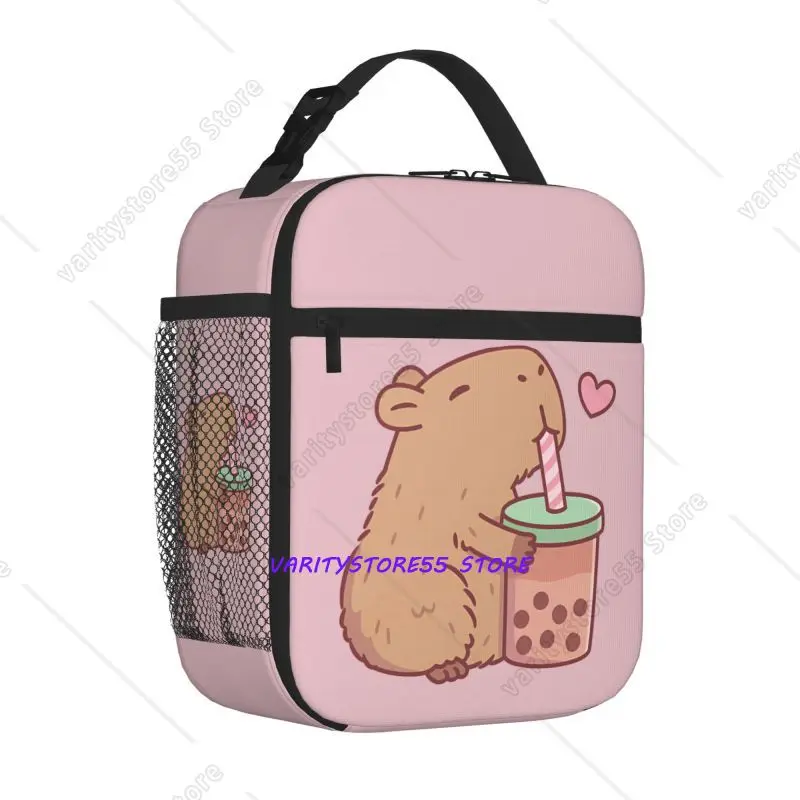 

The Cute Capybara Loves Foam Tea Insulated Lunch Bag for Travel School Picnic Portable Food Container Portable Thermal Lunch Box