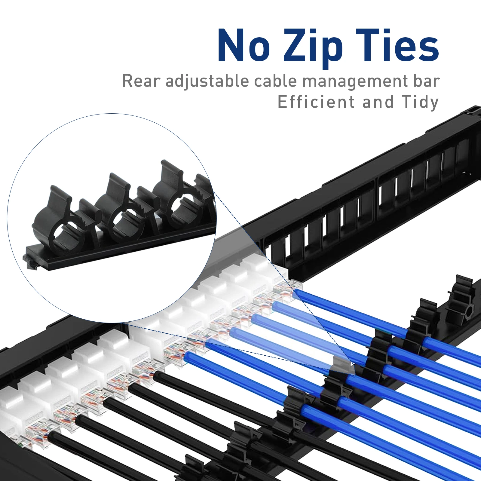 ZoeRax 24-Port Cat6 Cat5e Panel Patch tanpa pelindung, sisipan dapat dilepas, 19 inci/1U jaringan Panel hanya menggunakan Slim Profile Keystone