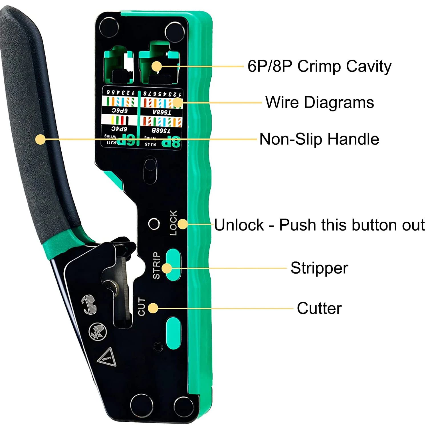 WoeoW RJ45 Crimp Tool Kit Pass Through Cat6 Crimping Tool For Cat5 Cat5e Cat6 8P8C Connector, All-in-one Ethernet Crimper