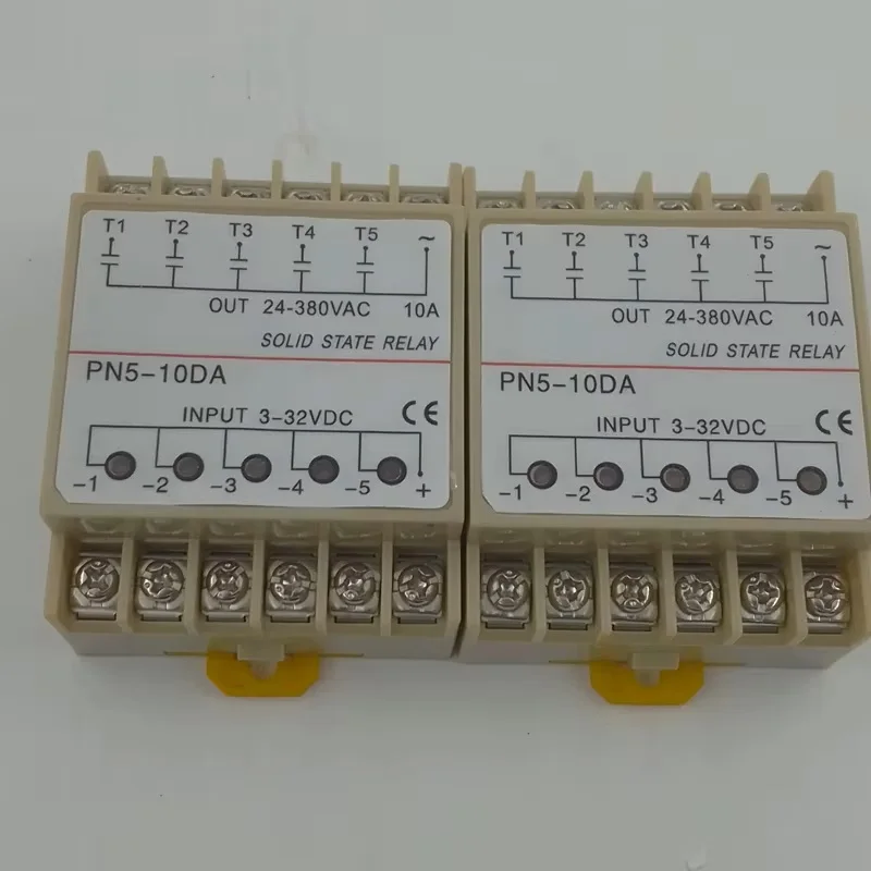 PN5-10DA 5 Groups Din Rail SSR Quintuplicate Five Input 3~32VDC Output 24~380VAC Single Phase DC Solid State Relay