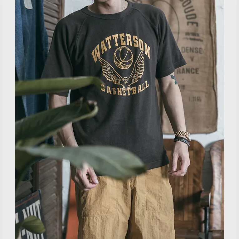 

Non Sto American Retro Summer New Heavyweight 260G round Ne ort Sve Men's oulder Insertion Sport T-irt Youth