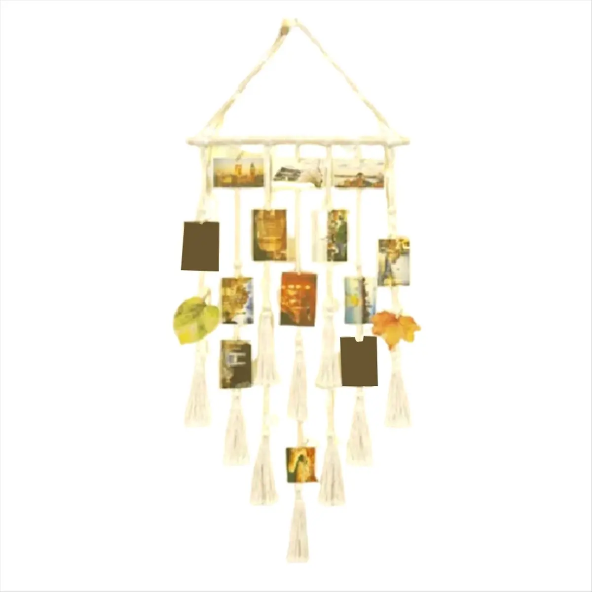 Abjs parede pendurado imagem display macrame com luz de fada e clipe boho tecido foto colagem quadro borlas bege