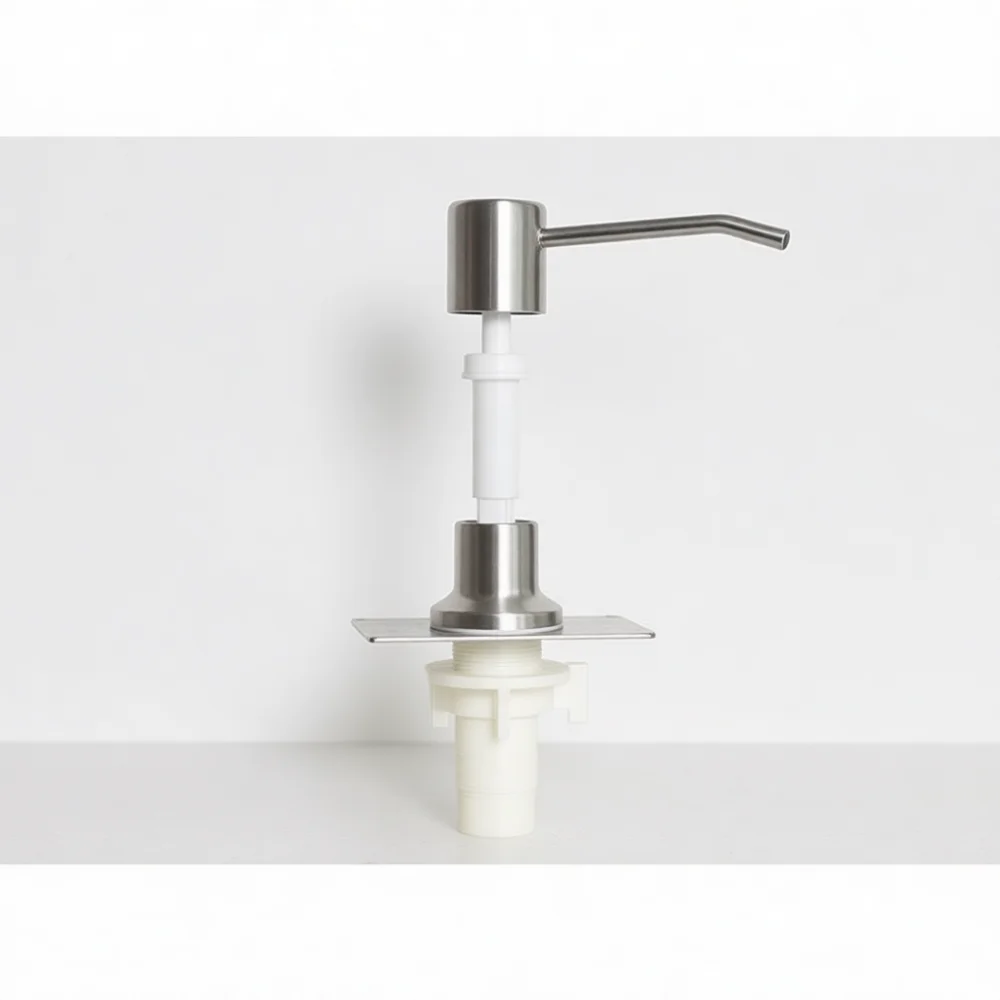 Refillable Kitchen Sink Soap Dispenser Pump Stainless Steel Press Head With Extension Hose For Dishwashing Cleaners