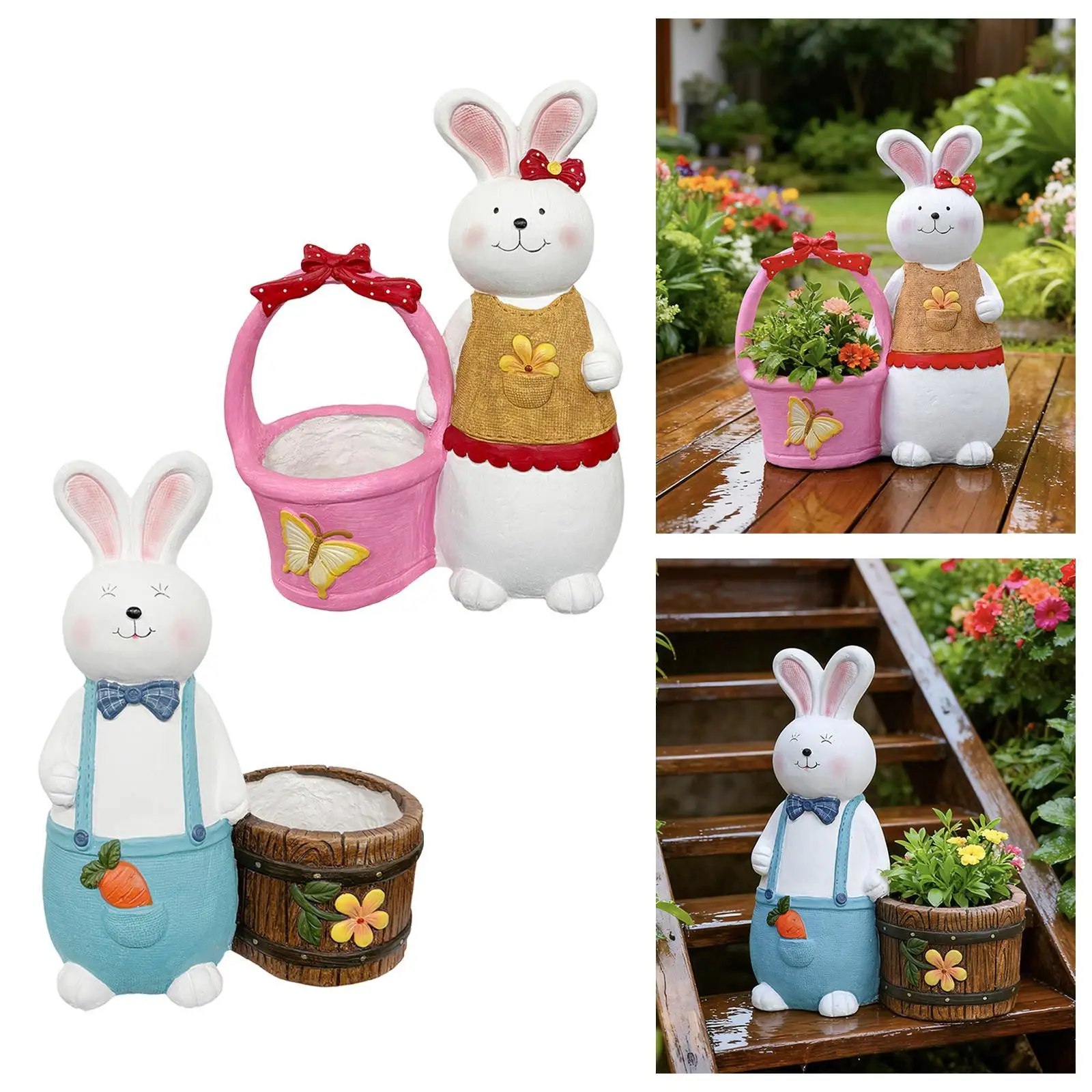 

Garden Rabbit Resin Planter Cute Animal Flower Pot for Tabletop Fairy Garden Ornaments and Plant Display