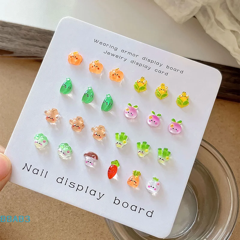 【B】20Pcs Ice-transparent Vegetable Nail Art Accessories Cute Mini Nail Charms Cabbage Corn Resin Nail Rhinestones Cartoon Decor
