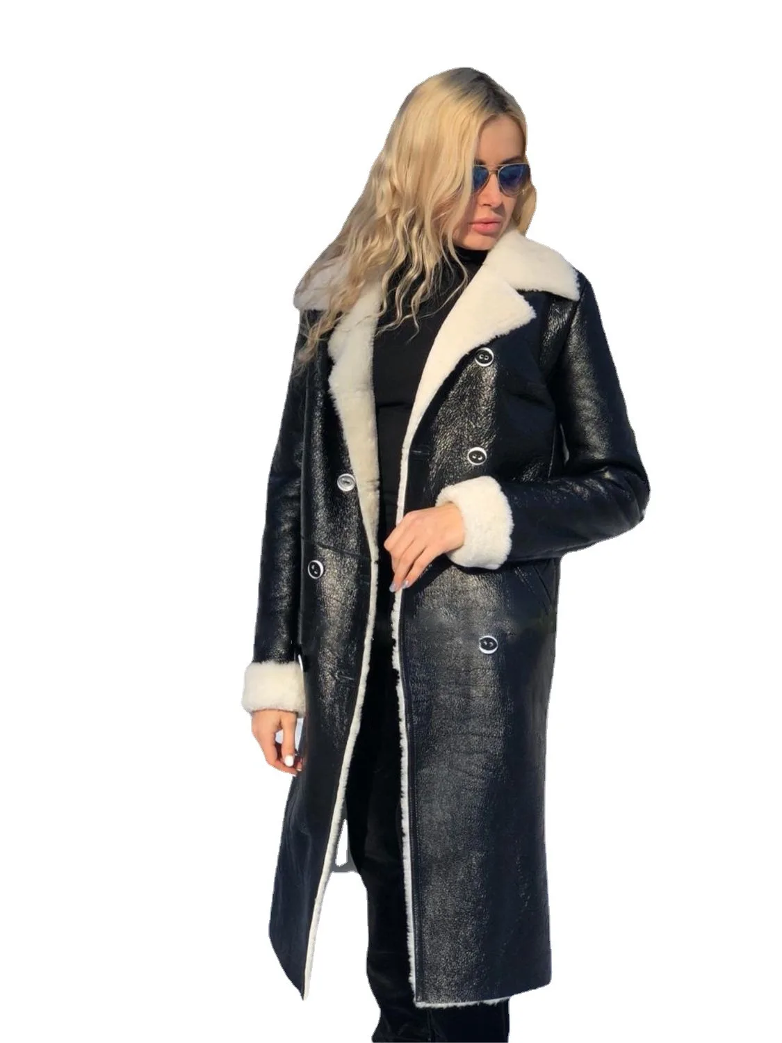 Giacche lunghe in pelle per donna PU Fur One Piece Casual alla moda flanella capispalla autunno inverno Outdoor Slim Fitting Coat