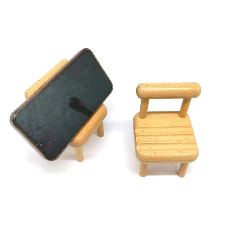 Mini Mobile Phone Holder Wooden Phone Bracket Smartphone Support Portable Beech Wood Chair Shape Desktop Phone Lazy Bracket