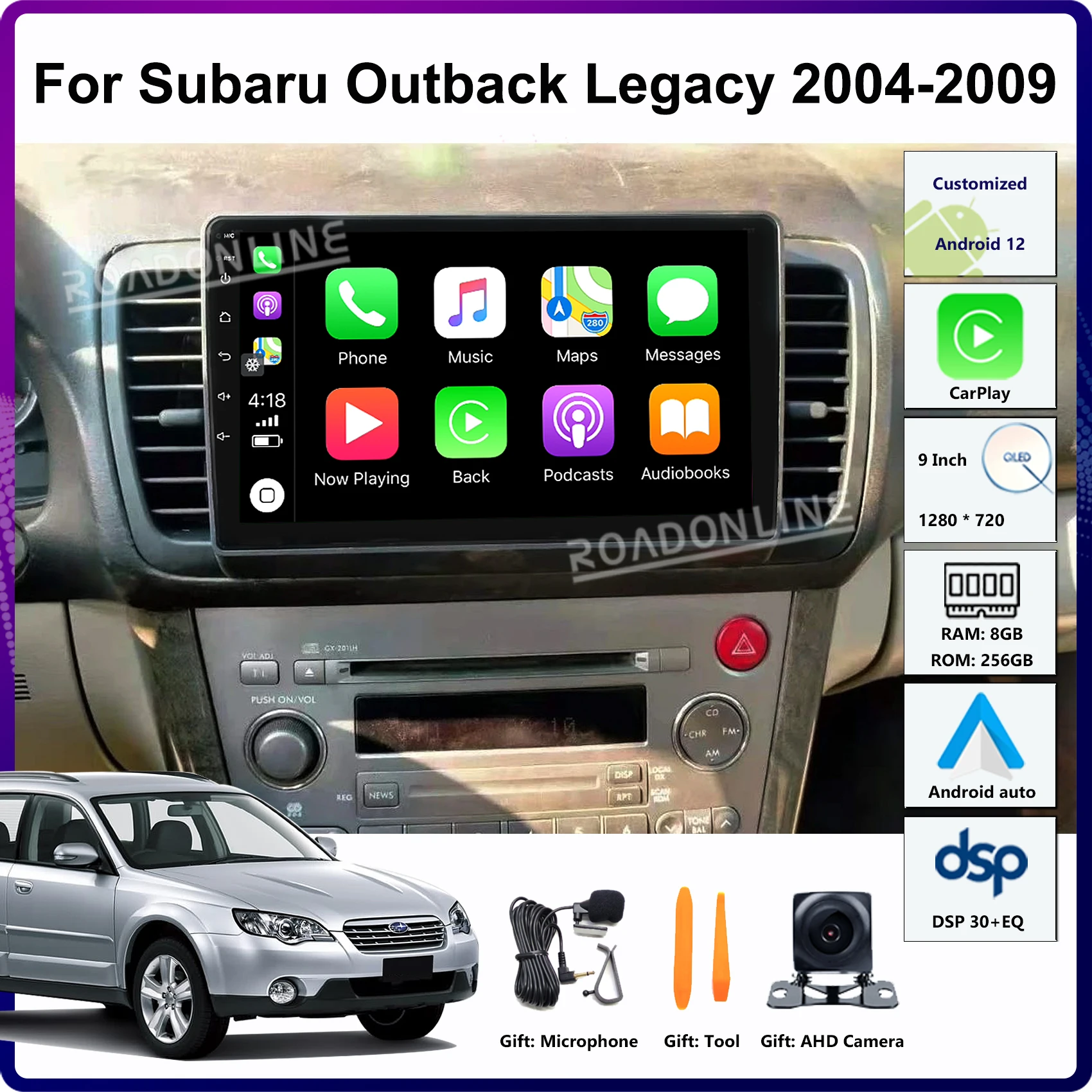 9” Android 12 For Subaru Outback 3 Legacy 4 2003-2009 8+256GB Car Multimedia Player Stereo Radio Receiver Touch Screen CarPlay