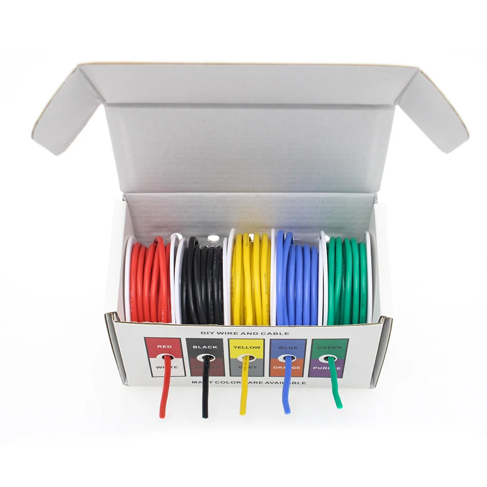 Heat Resistant Soft Silicone Wire 5 Colors in A Box Kit 30/28/26/24/22/20/18AWG Stranded Cable Electrical Flexible Tinned Copper