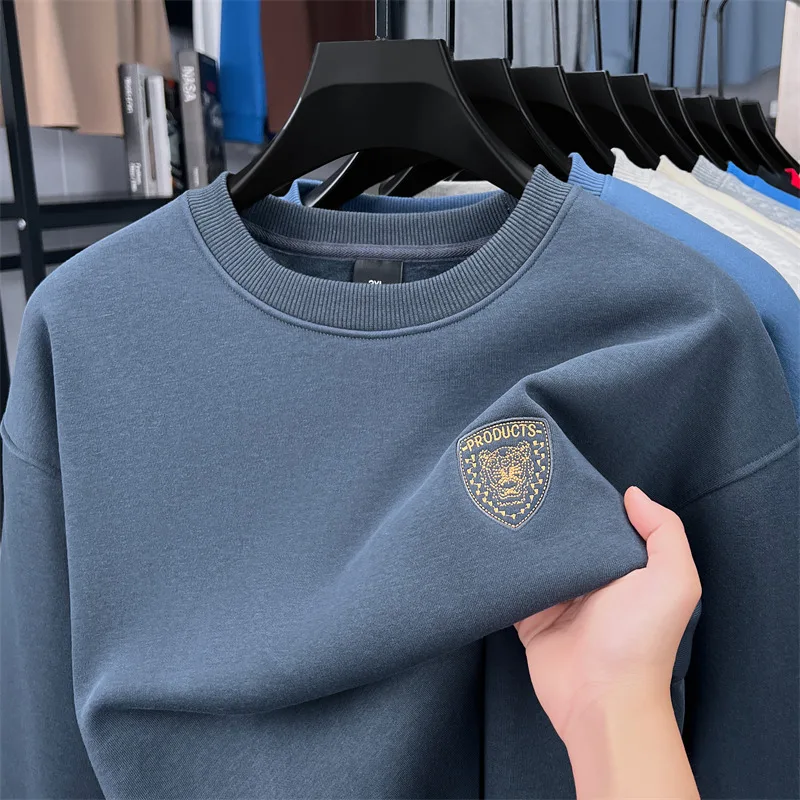 

Luxury Man Long-Sleeved T-Shirt Badge Embroidery Fleece-Lined Thickened Round Neck Autumn Winter New Fashion Casual Hot MensTops