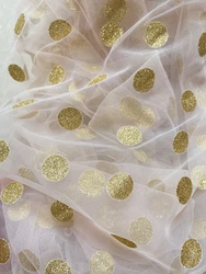 1M Apricot/pink Gold Glittering Dots Soft Mesh Lace Fabric For Girls' Tulle Dress Wedding Sewing Decorative Net Fabric X1426