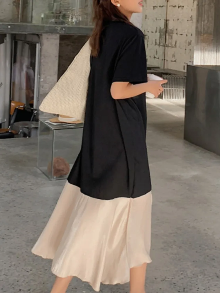 Oversize Summer Korea New Dresses For Women Vestidos Robe Elbise Fashion Cotton Patchwork Irregular Hem Long Dresses