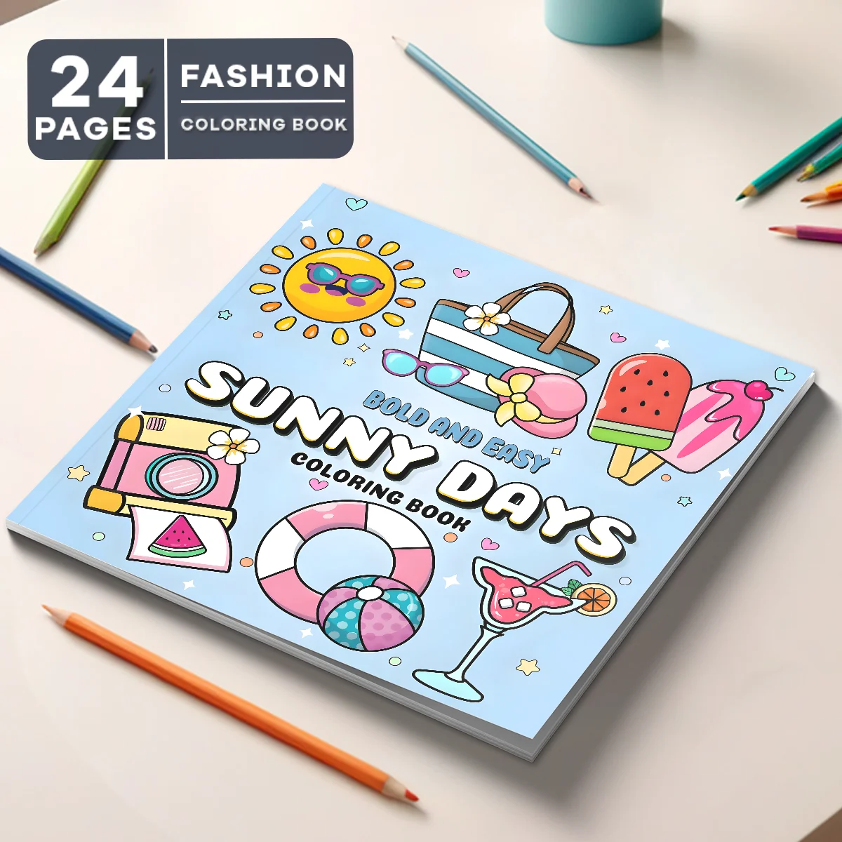 

Summer-Themed Coloring Book for Relaxation | 24 Pages of Colorful and Joyful Designs | Perfect Gift for Holiday Parties