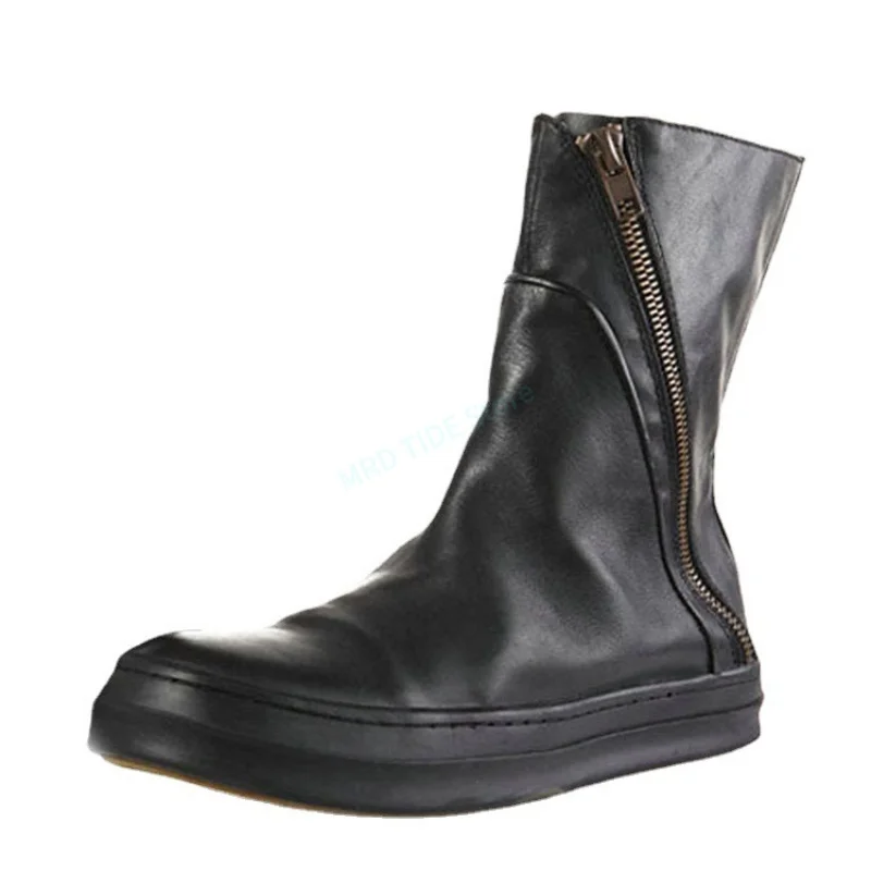 Brand Men Casual Shoes Genuine Leather Basic Zip High Top Man's Ankle Shoes Gothic Vintage Luxury Designers Fleece Wool Boots