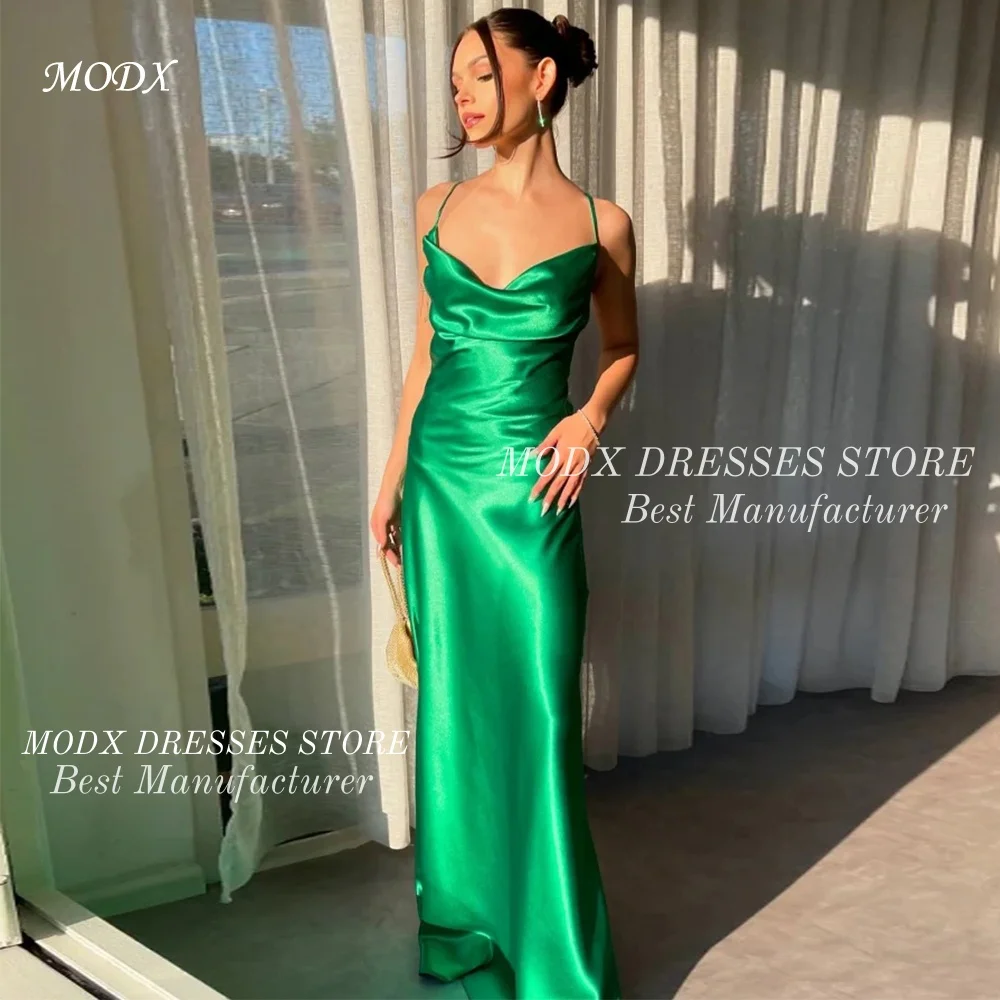 

MODX Simple Jade Green Spaghetti Straps Arabic Evening Dresses Customized Party Dress Formal Celebrity Gowns Quinceanera Dress W